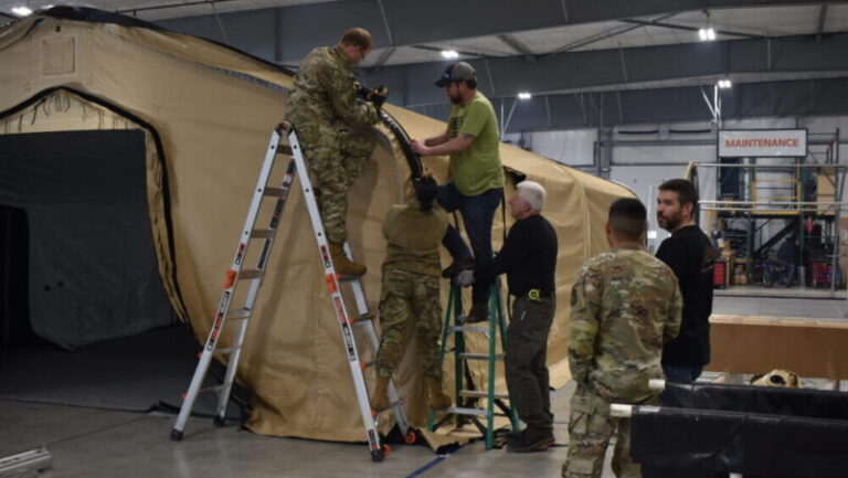 Red Horse team training on shelter in CELINA manufacturing facility