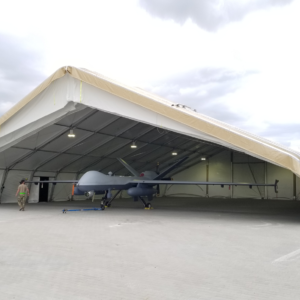 83'W x 164'L Large Area Maintenance Shelter (LAMS), Tri-Lid Ends, Tan