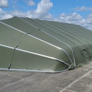 75'W x 195'L Large Area Maintenance Shelter (LAMS), Tri-Lid Ends, Green