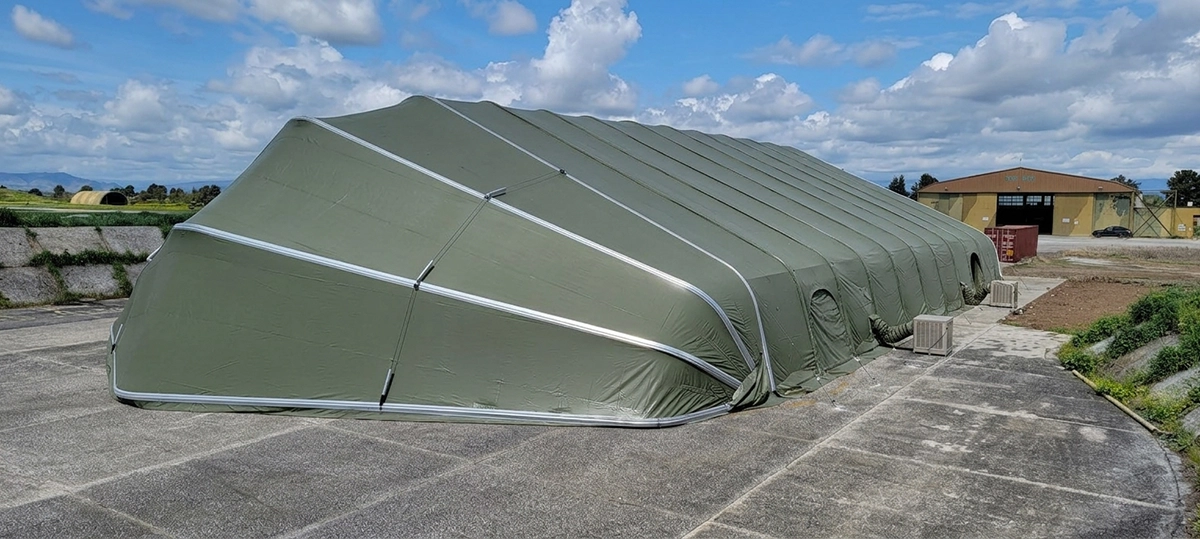 75'W x 195'L Large Area Maintenance Shelter (LAMS), Tri-Lid Ends, Green