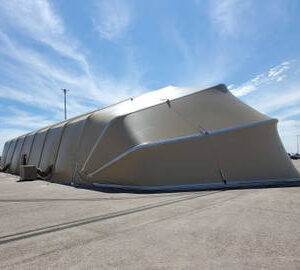 75'W x 195'L Large Area Maintenance Shelter (LAMS), Tri-Lid Ends, Tan